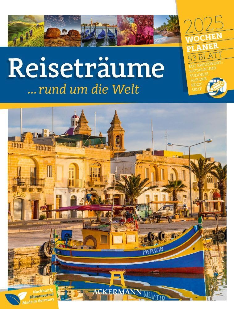Reiseträume - Wochenplaner Kalender 2025, Wandkalender im Hochformat (25x33 cm) - Wochenkalender rund um die Welt mit Rätseln und Sudokus book