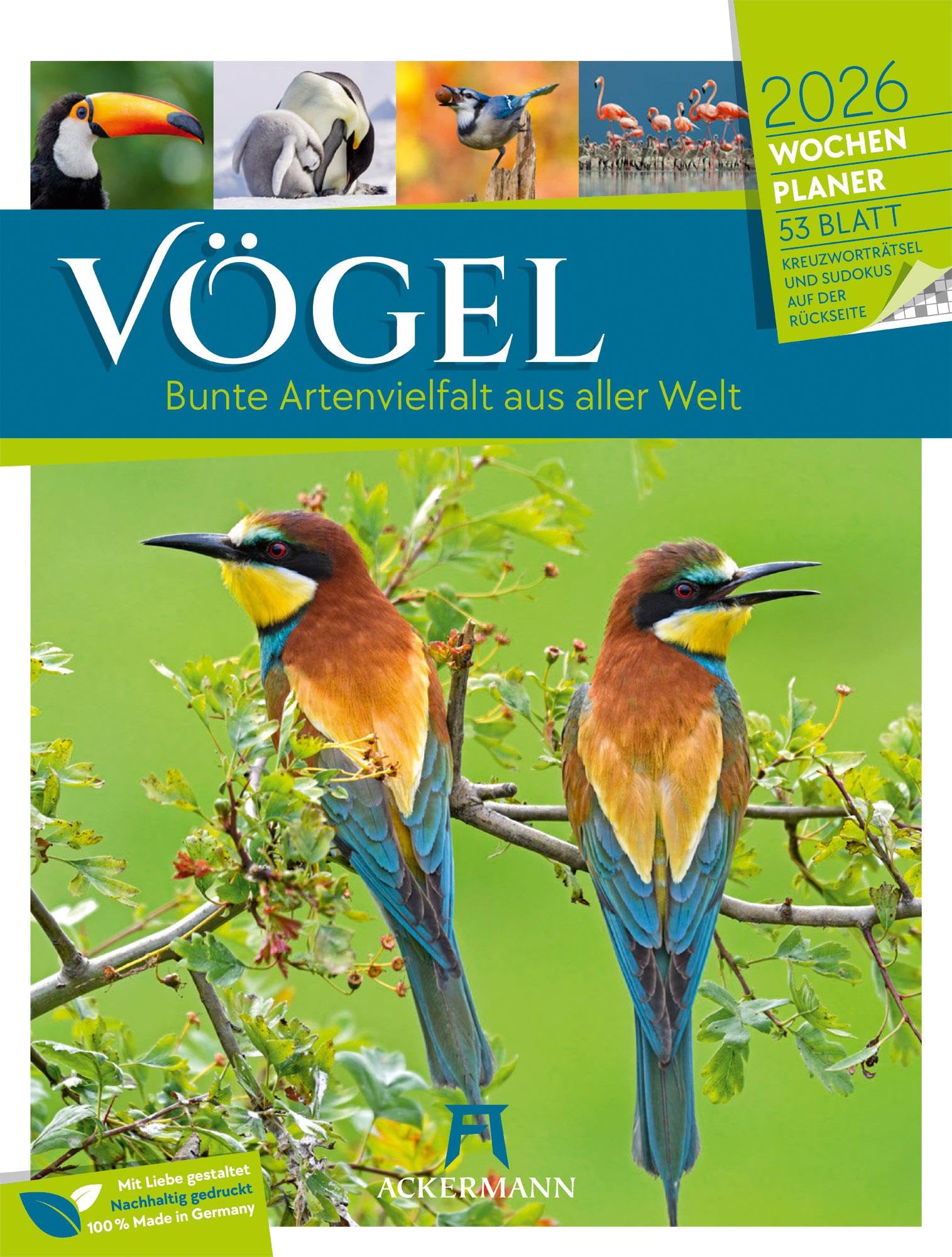 Vögel Wochenplaner Kalender 2026 | Bildstarker Tier-Wochenkalender im Hochformat (25x33 cm) | Mit Kreuzworträtseln, Sudokus & mehr Leisure & Fun