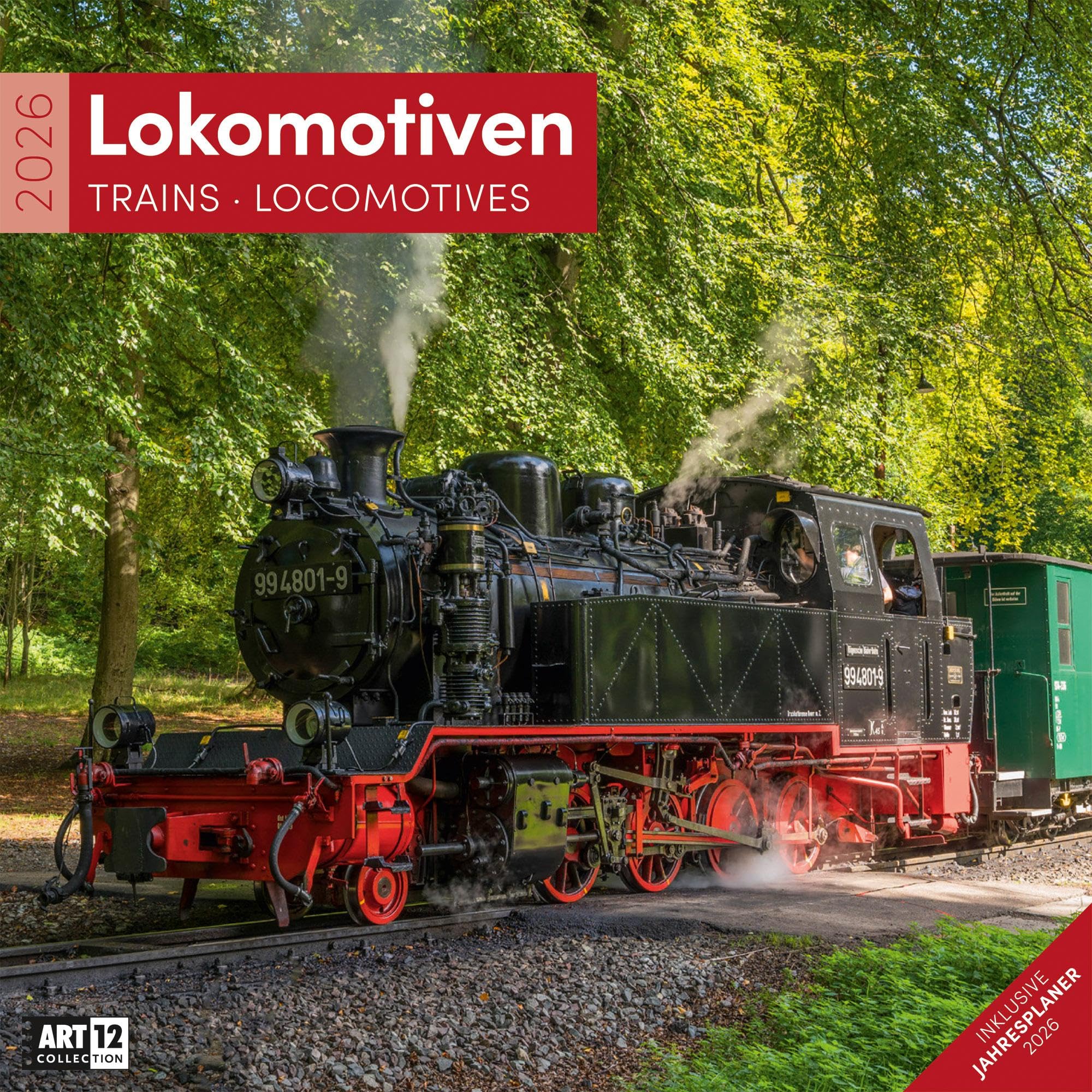 Lokomotiven Broschürenkalender 2026 - 30x30 - Art12 | Stilsicherer Eisenbahn-Kalender im schlanken Hochformat (aufgeklappt 30x60 cm) | zum Eintragen Leisure, Home & Garden