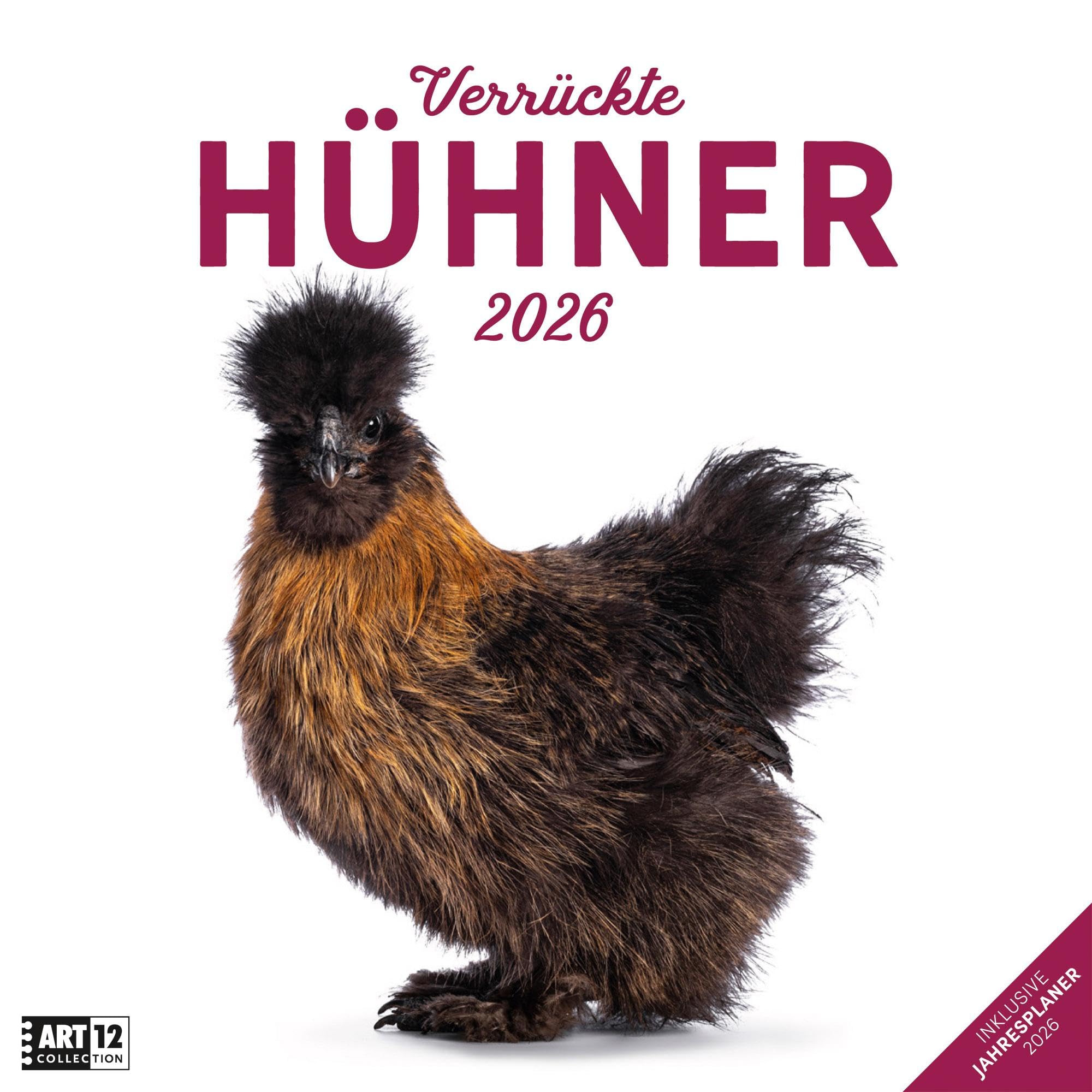 Verrückte Hühner Broschürenkalender 2026 - 30x30 - Art12 | Außergewöhnlicher Tier-Kalender im schlanken Hochformat (aufgeklappt 30x60 cm) | Notizen Pets