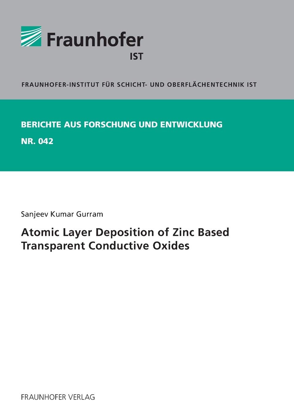 Atomic Layer Deposition of Zinc Based Transparent Conductive Oxides: Dissertationsschrift (Berichte aus Forschung und Entwicklung IST, Band 42) Business & Technology