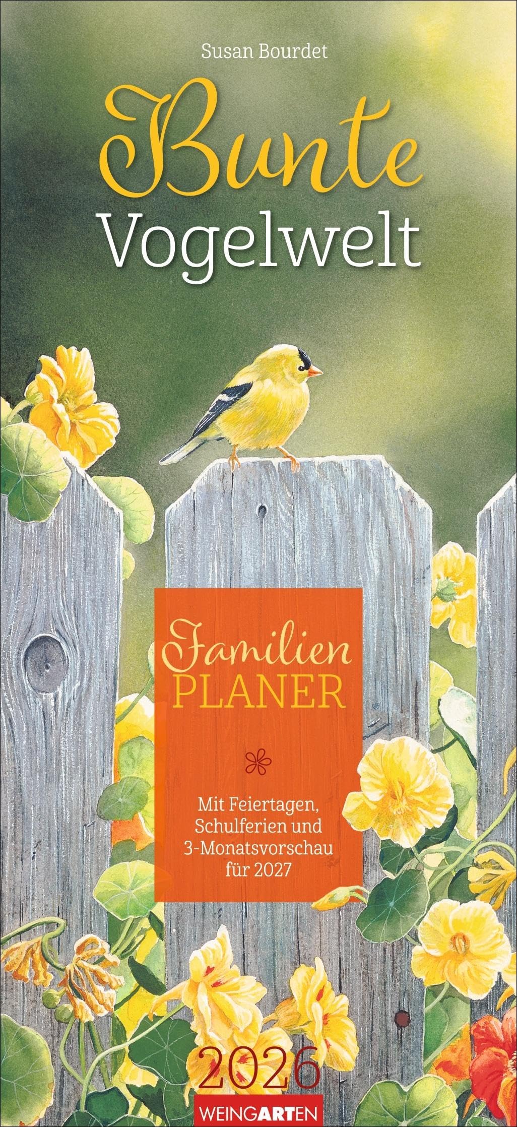 Bunte Vogelwelt Familienplaner 2026: Praktischer Wandkalender mit 5 Spalten und farbenfrohen Aquarellen von Susan Bourdet. Übersichtlicher ... Format 22 x 48 cm (Familienplaner Weingarten) Leisure, Home & Garden