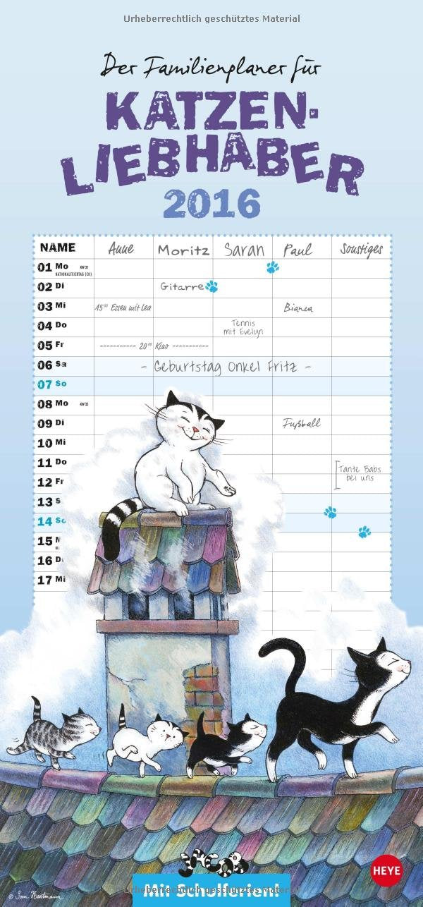 Jacob Familienplaner für Katzenliebhaber 2016 Manga