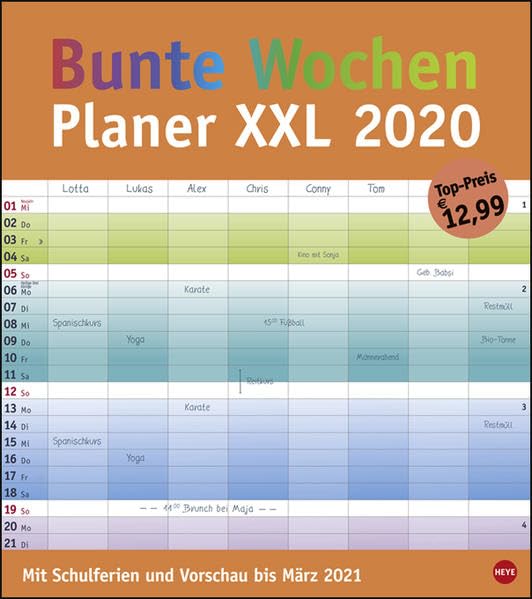 Bunte Wochen Planer XXL. Wandkalender 2020. Monatskalendarium. Spiralbindung. Format 40 x 45 cm Leisure, Home & Garden