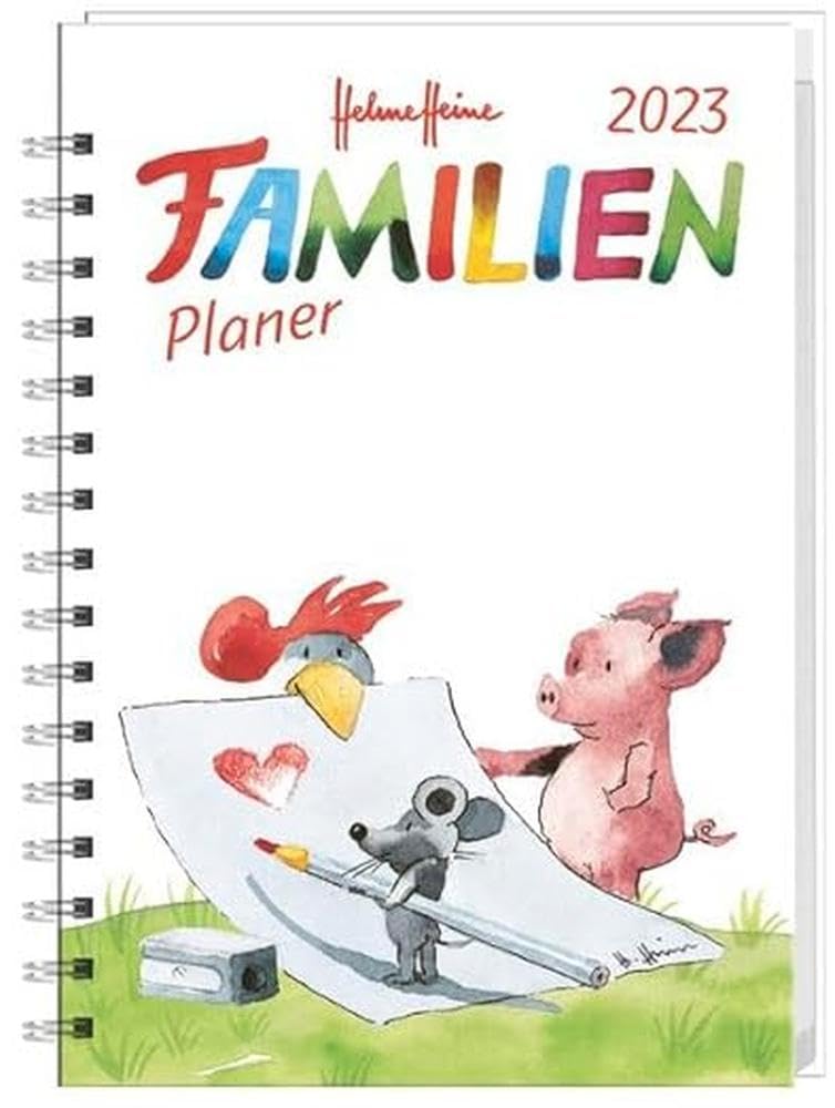 Helme Heine Familienplaner Buch A5 2023. Familienkalender mit 5 Spalten. Liebevoll illustrierter Buch-Kalender mit Einstecktasche und Schulferien. Terminplaner mit 160 Seiten. Leisure, Home & Garden