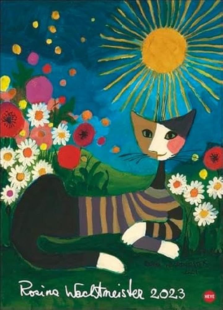 Rosina Wachtmeister Edition Kalender 2023. Die charakteristischen Katzen in einem hochwertigen Kunstkalender, in Szene gesetzt mit Gold- und Silberprägung. Wandkalender XXL Calendars