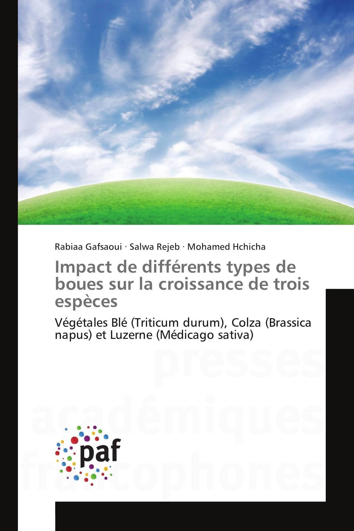 Impact de différents types de boues sur la croissance de trois espèces book
