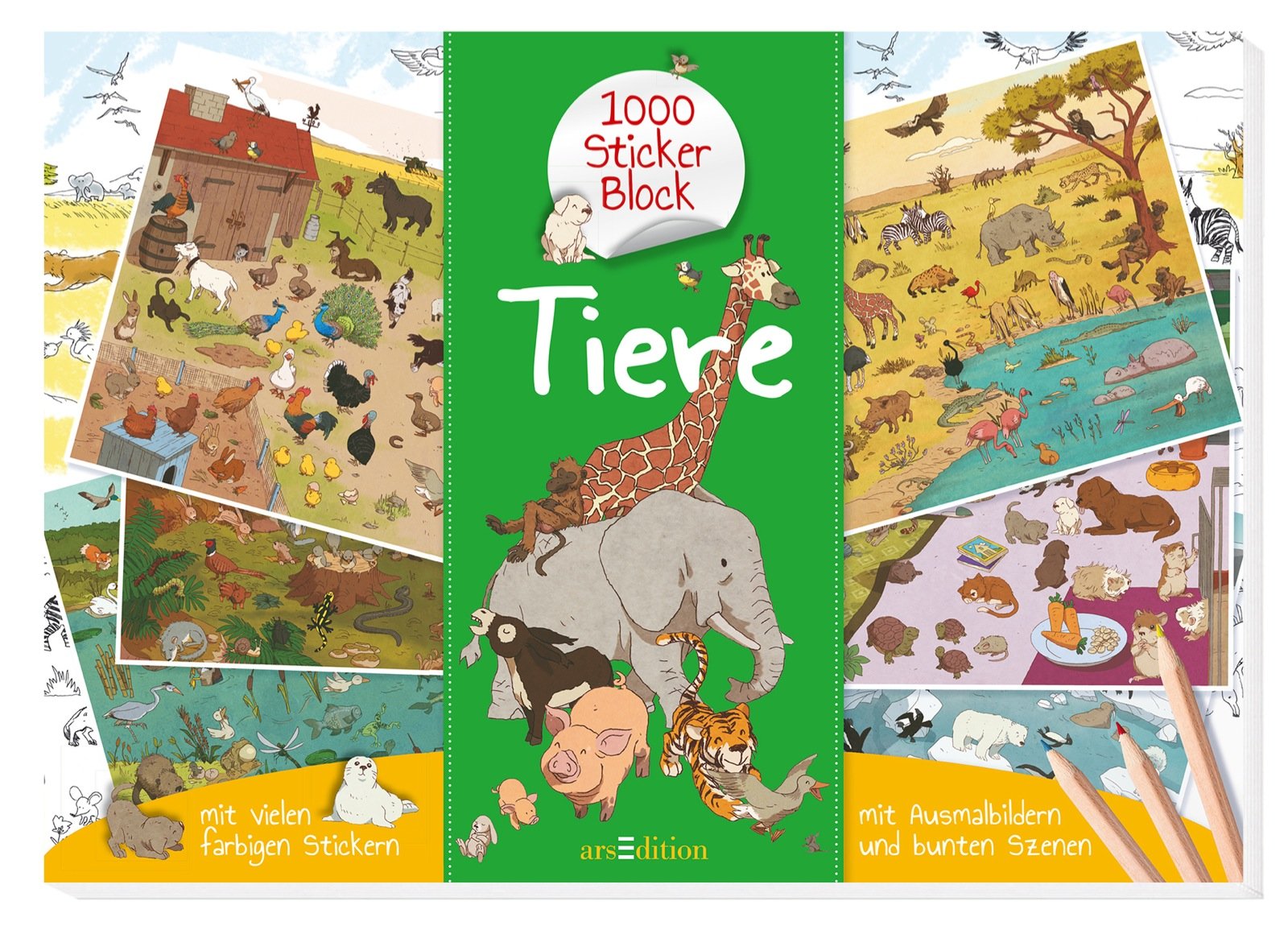 1000-Sticker-Block Tiere: Mit Ausmalbildern und bunten Szenen Non-fiction