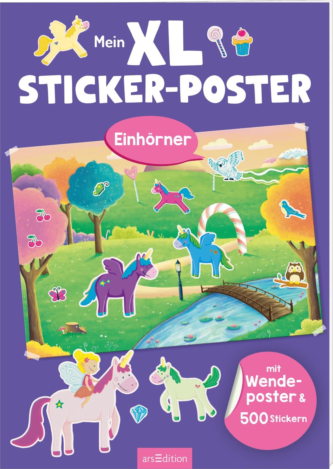 Mein XL Sticker-Poster Einhörner: Mit Wendeposter & 500 Stickern | 2 große Stickerszenen zum Aufhängen und Bekleben für Kinder ab 3 Jahren Non-fiction