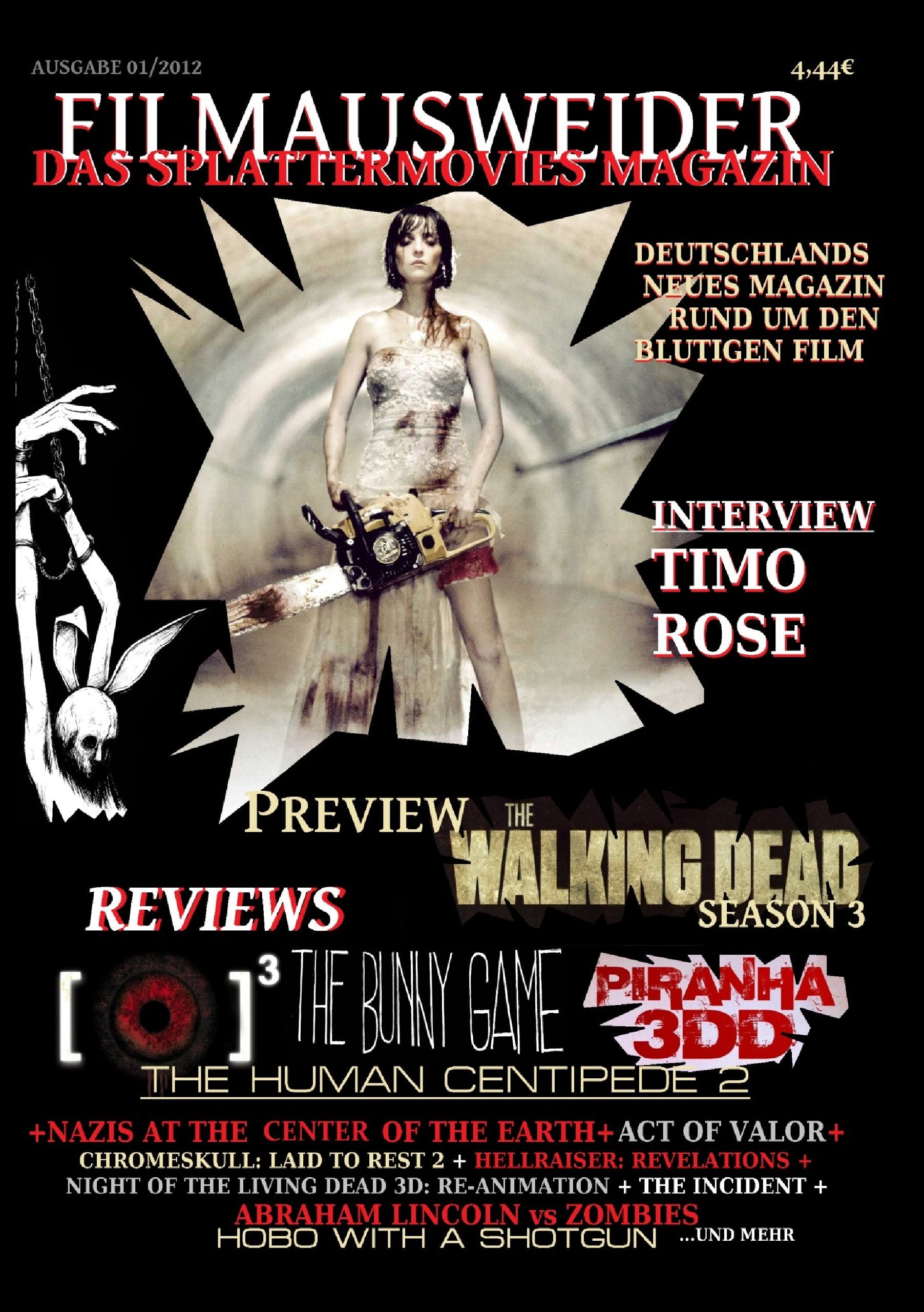 FILMAUSWEIDER - Das Splattermovies Magazin - Ausgabe 1 - Human Centipede; Piranha 3DD, REC 3: Genesis, The Bunny Game, The walking Dead Season 3 book