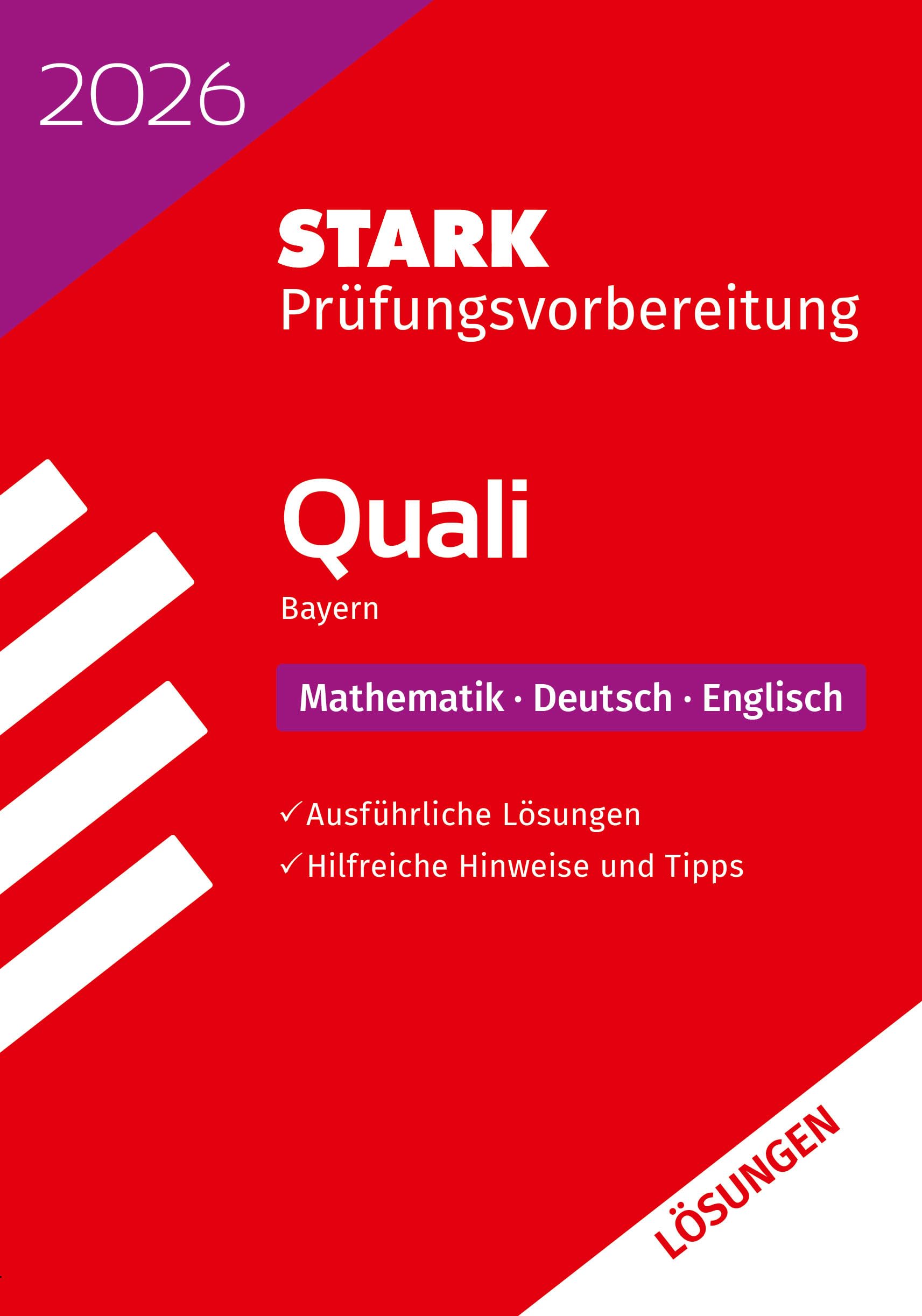 STARK Lösungen zu Mathematik, Deutsch, Englisch 9. Klasse - Quali Mittelschule 2026 Bayern - Prüfungsvorbereitung book