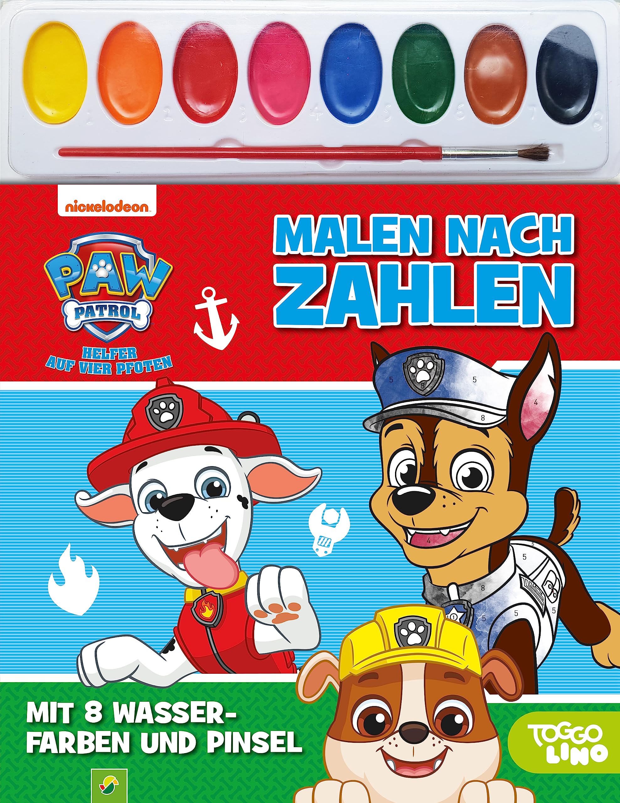 PAW Patrol Malen nach Zahlen - Mit 8 Wasserfarben und Pinsel: Malspaß und Zahlentraining für Kinder ab 4 Jahren für Kita und Vorschule: Malbuch, 8 Wasserfarben und Pinsel in einem Set Non-fiction