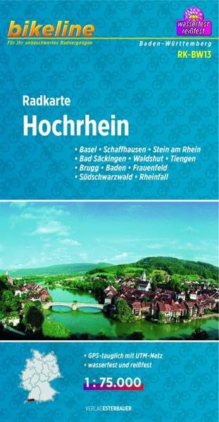 Radkarte Hochrhein 1:75.000, Basel, Schaffhausen, Stein am Rhein, Lörrach, Rheinfelden, Laufenburg, Bad Säckingen, Waldshut, Tiengen, Südschwarzwald, Jura, Rheinfall, GPS-tauglich, wasserfest/reißfest Leisure, Home & Garden