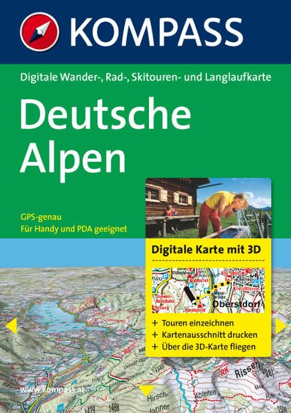Deutsche Alpen 3D: Digitale Wander- und Radkarte: Touren planen, ausdrucken. Frei über die 3D-Karte fliegen. Für Windows NT4.0 (ohne 3D ... (KOMPASS Digitale Karten, Band 4372) Leisure, Home & Garden