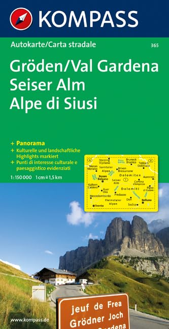 Gröden/Val Gardena - Seiser Alm/Alpe di Siusi: Autokarte mit Panorama. 1:150000 (KOMPASS-Panoramakarten, Band 365) Leisure, Home & Garden