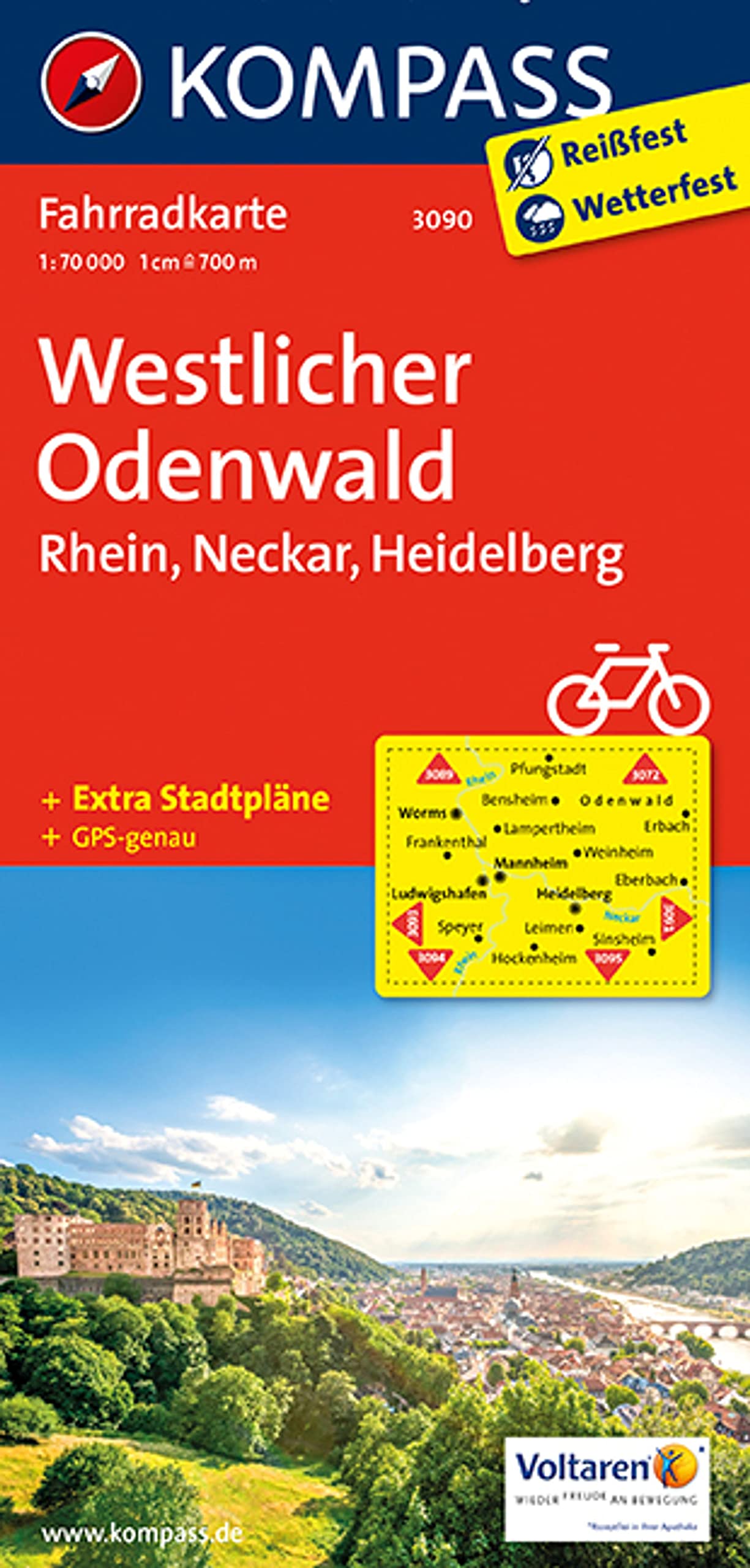 Westlicher Odenwald - Rhein - Neckar - Heidelberg 1 : 70 000 (KOMPASS Fahrradkarte, Band 3090) Leisure, Home & Garden
