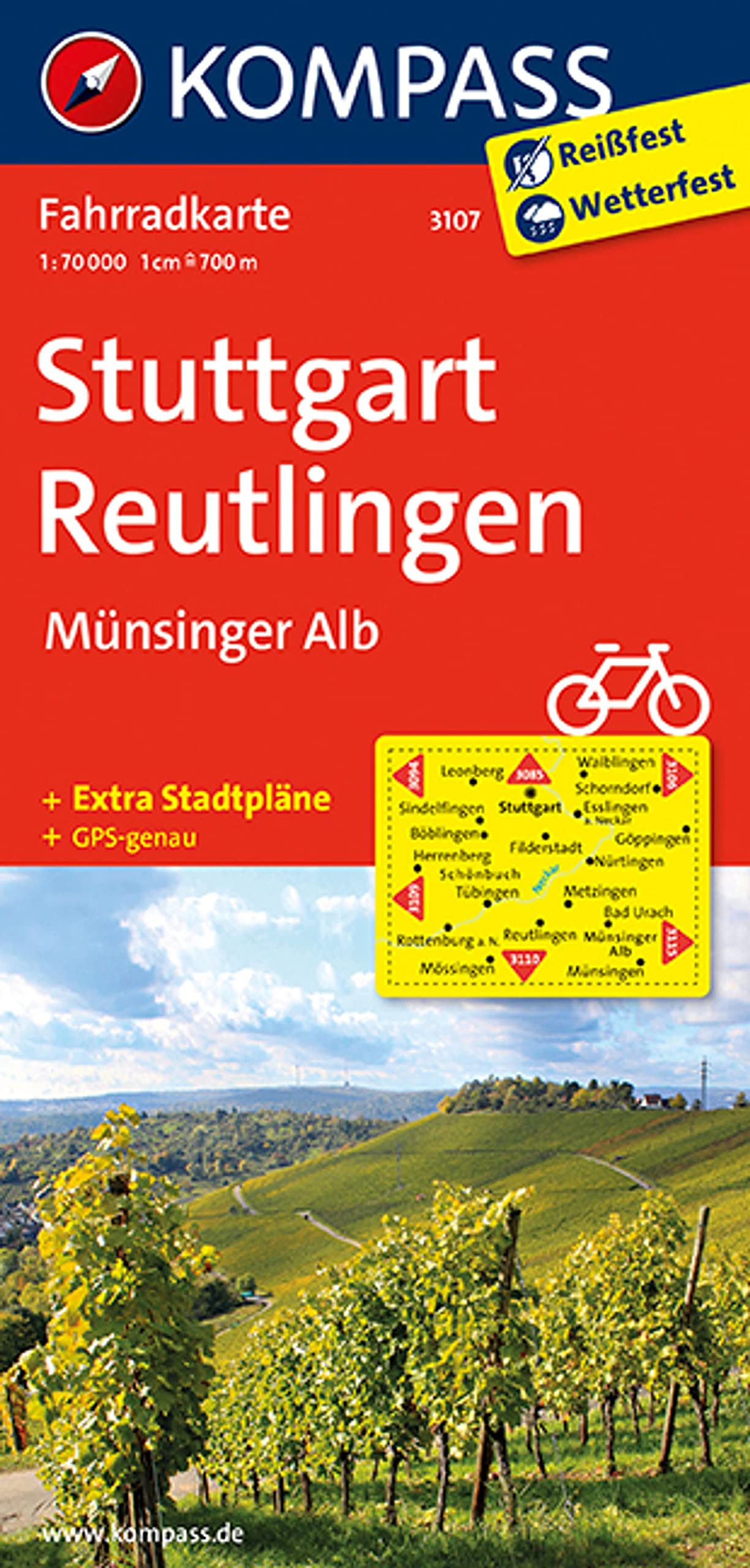 KOMPASS Fahrradkarte 3107 Stuttgart, Reutlingen, Münsinger Alb 1:70.000 Leisure, Home & Garden