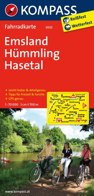 KOMPASS Fahrradkarte Emsland - Hümmling - Hasetal: Fahrradkarte. GPS-genau. 1:70000 Leisure, Home & Garden
