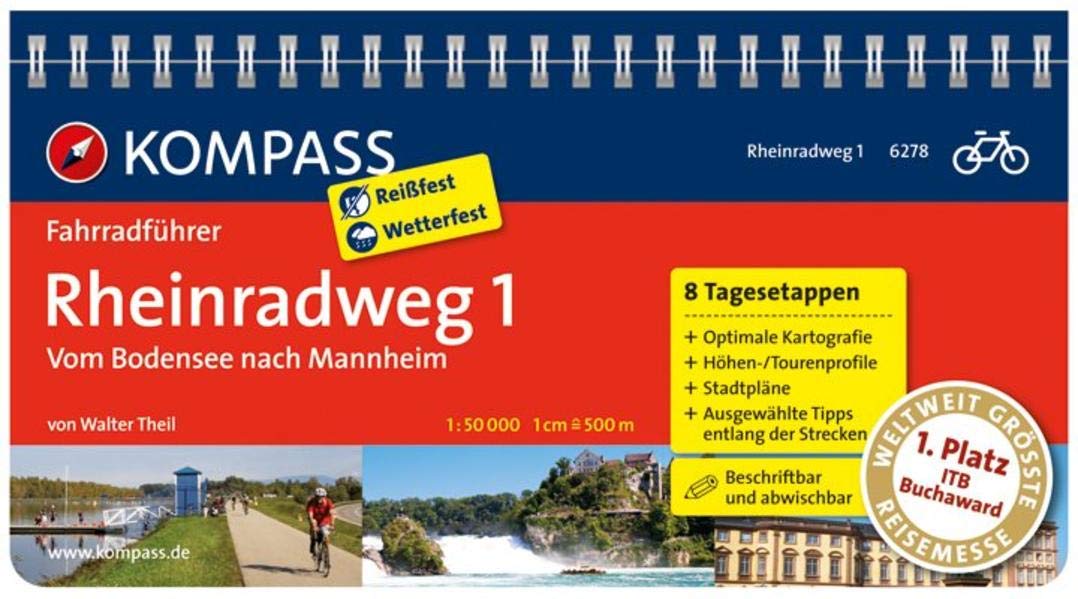 KOMPASS Fahrradführer Rheinradweg 1, vom Bodensee nach Mannheim: Fahrradführer mit Routenkarten im optimalen Maßstab. Leisure, Home & Garden