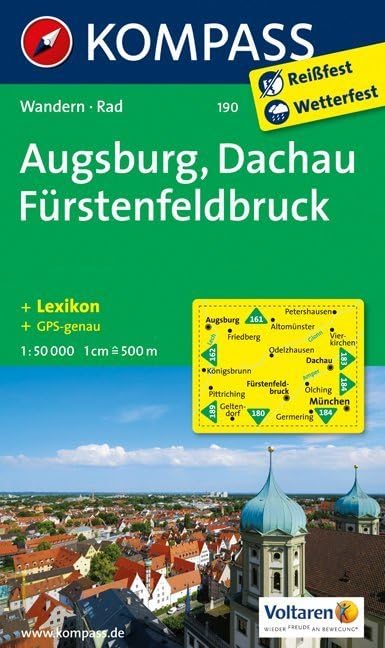 Augsburg - Dachau - Fürstenfeldbruck: Wanderkarte mit KOMPASS-Lexikon und Radwegen. GPS-genau. 1:50000 (KOMPASS Wanderkarte, Band 190) Leisure, Home & Garden