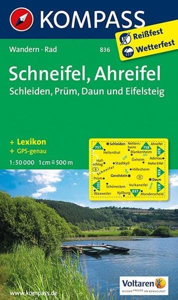 Schneifel - Ahreifel - Schleiden - Prüm - Daun - Eifelsteig: Wanderkarte mit KOMPASS-Lexikon und Radwegen. GPS-genau. 1:50000 (KOMPASS Wanderkarte, Band 836) Leisure, Home & Garden