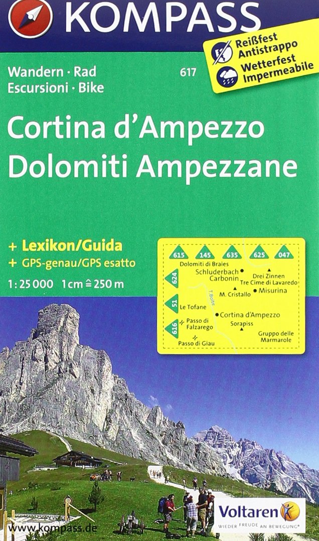 Cortina d'Ampezzo /Dolomiti Ampezzane: Wanderkarte mit KOMPASS-Lexikon dt./ital. und Radrouten. GPS-genau. 1:25000 (KOMPASS Wanderkarte, Band 617) Leisure, Home & Garden