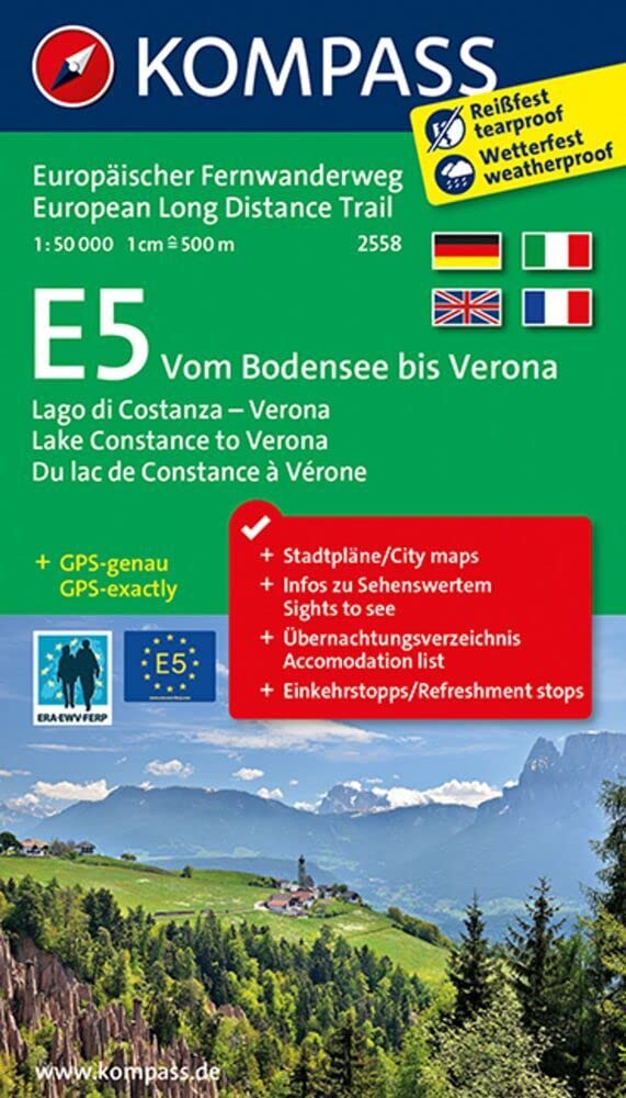 KOMPASS Wander-Tourenkarte Europäischer Fernwanderweg E5 Vom Bodensee bis Verona 1:50.000 Leisure, Home & Garden