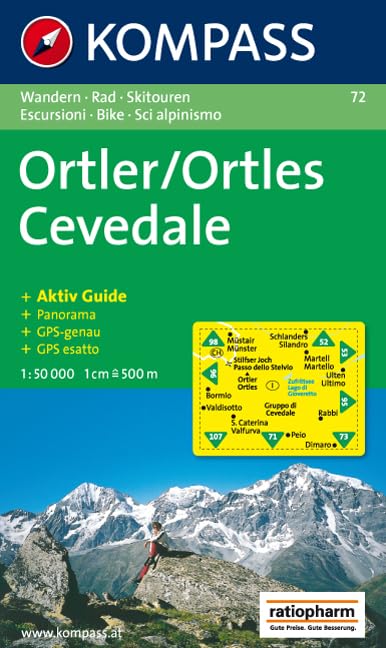 Ortler /Ortles /Cevedale: Wanderkarte mit Aktiv Guide, alpinen Skirouten und Radrouten. GPS-genau. 1:50000. Dt. /Ital. (KOMPASS Wanderkarte, Band 72) Leisure, Home & Garden