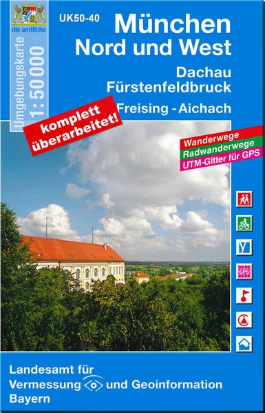UK50-40 München Nord und West: Dachau, Fürstenfeldbruck, Freising, Aichach, Germering, Geltendorf, Unterschleissheim, Garching b.München, ... Karte Freizeitkarte Wanderkarte) Leisure, Home & Garden