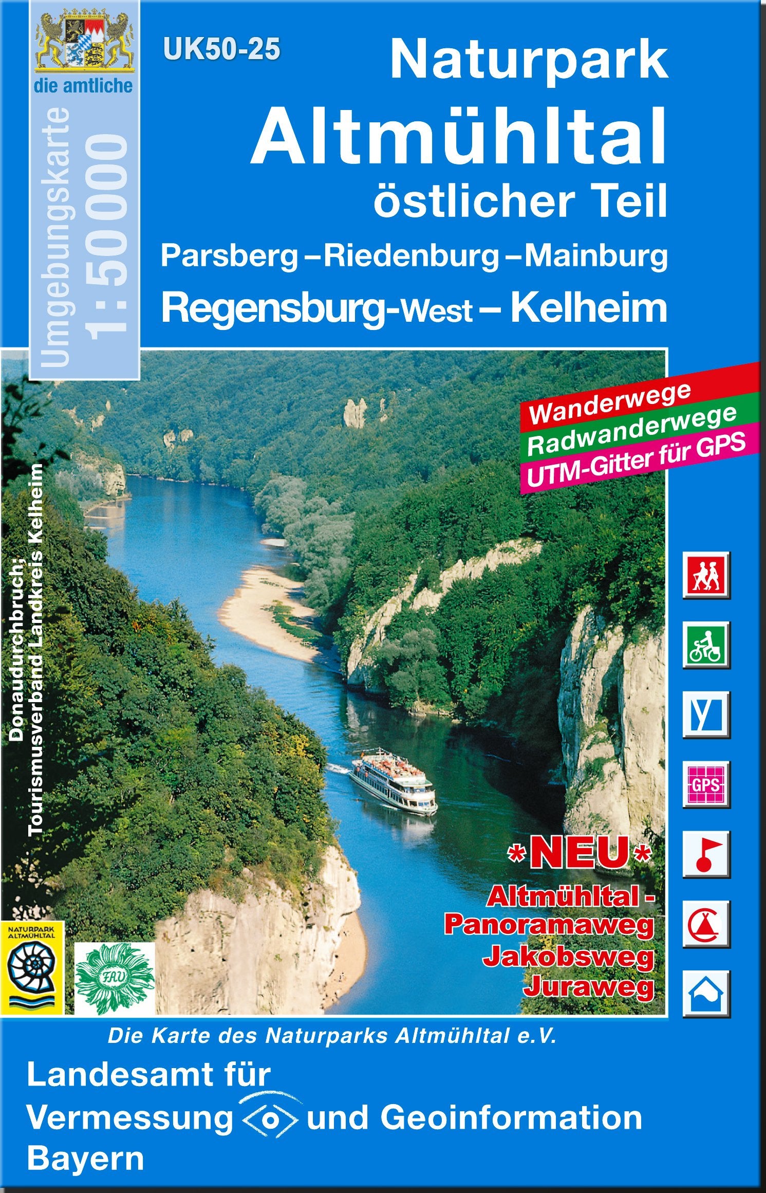 UK50-25 Naturpark Altmühltal, östlicher Teil: Parsberg, Riedenburg, Mainburg, Regensburg-West, Kelheim, Dietfurt, Hemau, Abensberg, Neustadt ... Karte Freizeitkarte Wanderkarte) Leisure, Home & Garden