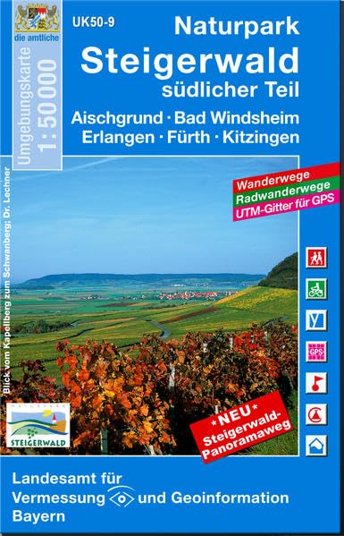 UK50-9 Naturpark Steigerwald, südlicherTeil: Aischgrund, Bad Windsheim, Erlangen, Fürth, Kitzingen, Höchstadt an der Aisch, Neustadt an derAisch, ... Karte Freizeitkarte Wanderkarte) Leisure, Home & Garden