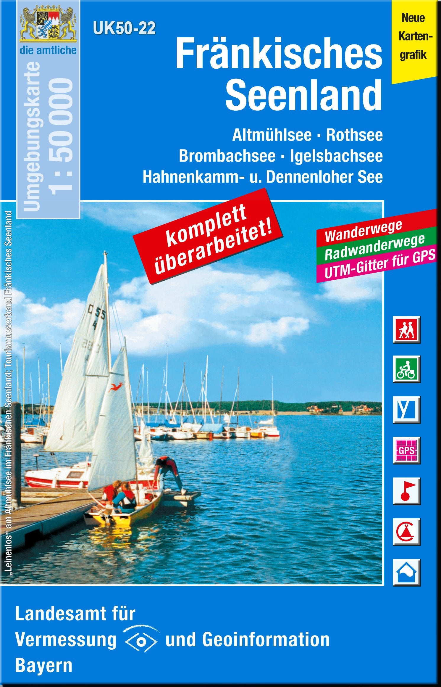 UK50-22 Fränkisches Seenland: Altmühlsee, Rothsee, Brombachsee, Igelsbachsee, Hahnenkamm und Dennenloher See, Herrieden, Ornbau, Windsbach, Roth, ... Karte Freizeitkarte Wanderkarte) Leisure, Home & Garden Books
