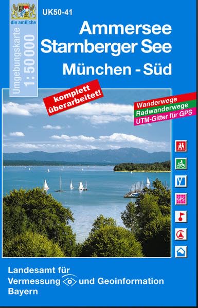 UK50-41 Ammersee, Starnberger See, München-Süd: Starnberg, Wolfratshausen, Geretsried, Holzkirchen, Weilheim i.OB, Herrsching a.Ammersee, Germering, ... Karte Freizeitkarte Wanderkarte) Leisure, Home & Garden