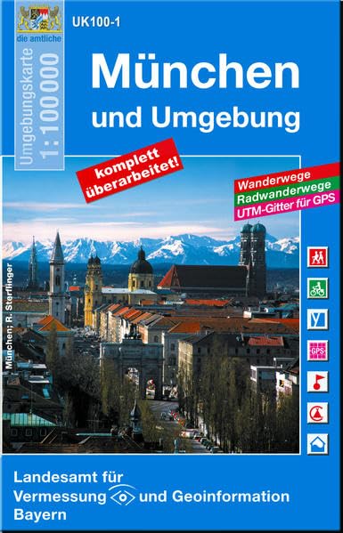 UK100-1 München und Umgebung: Friedberg, Fürstenfeldbruck, Dachau, Erding, Ebersberg, Landsberg am Lech, Starnberg, Weilheim i.OB,Schongau, Penzberg, ... Karte, Freizeitkarte, Wanderkarte, Bayern) Leisure, Home & Garden