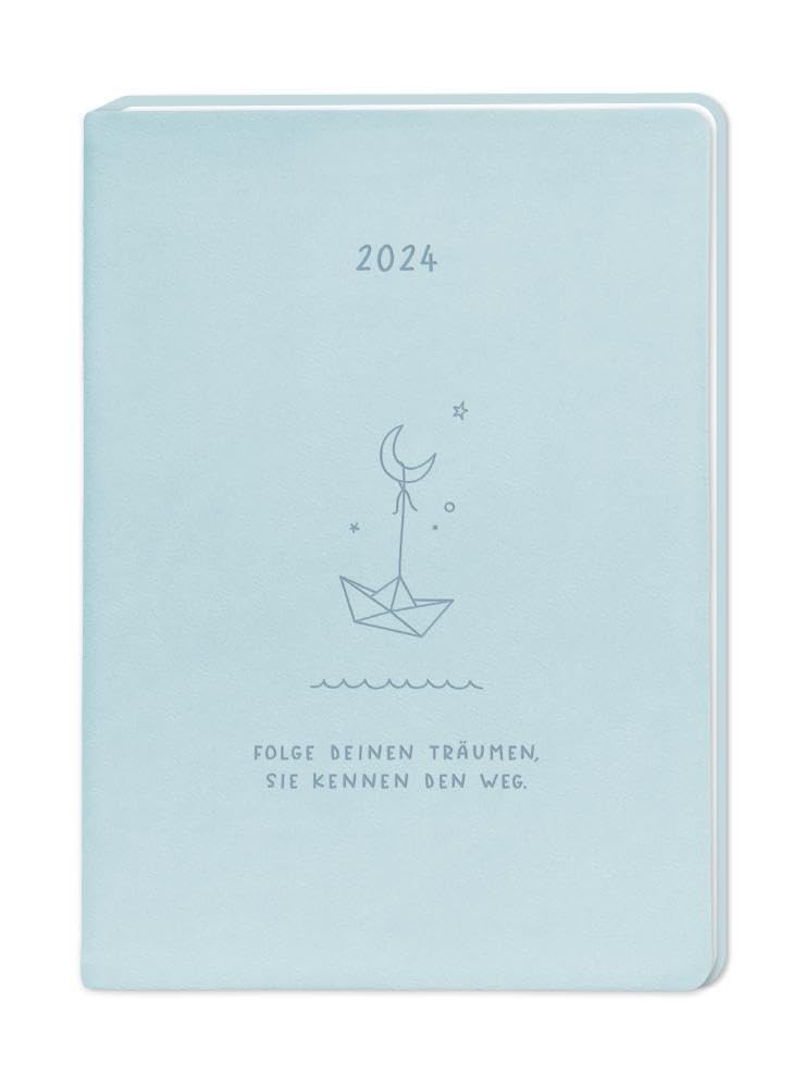 Terminplaner Lederlook 2024 Hellblau: Terminplaner Lederlook A6 Living & Furnishing