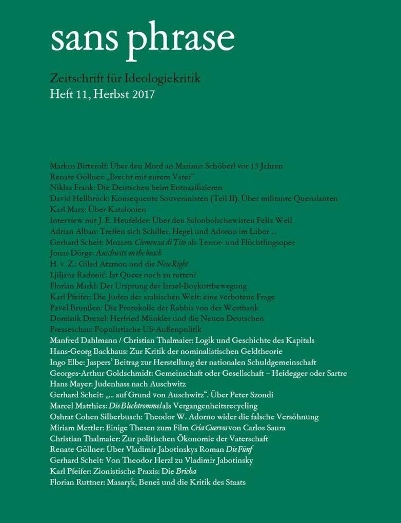 sans phrase: Zeitschrift für Ideologiekritik; Heft 11, Dezember 2017 Books