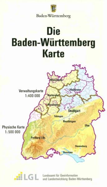 Die Baden-Württemberg Karte: Physische Karte 1:500000 und Verwaltungskarte 1:400000 Leisure, Home & Garden