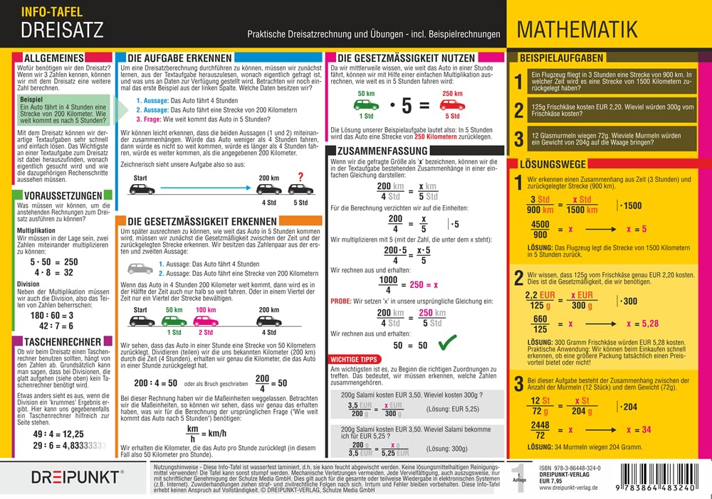 Dreisatz & Prozentrechnung: Dreisatz- und Prozentberechnungen Schritt-für-Schritt erklärt. Study Guides