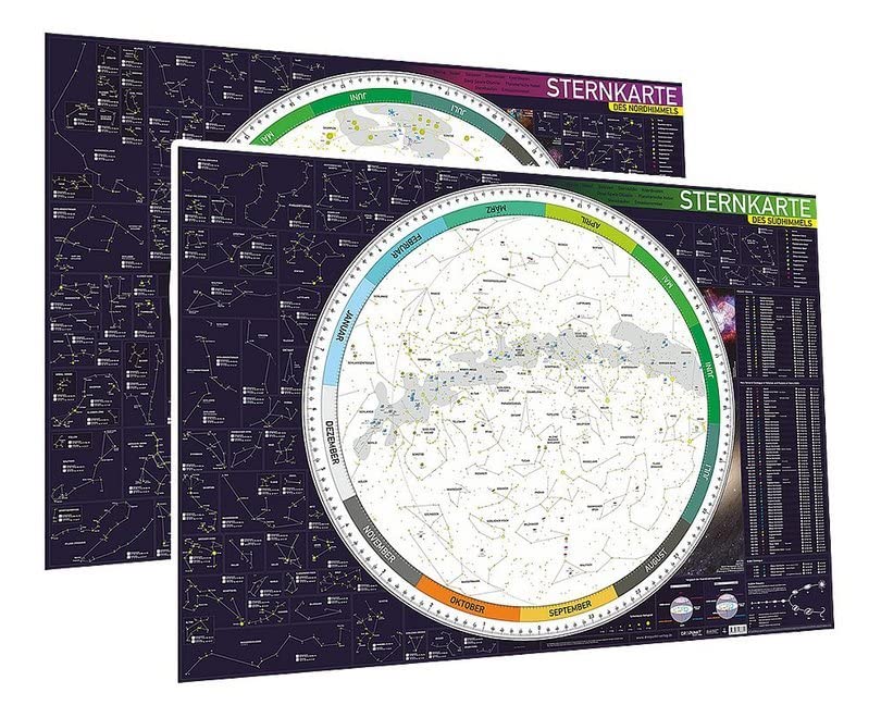 Sternkarten-Set (Nord- und Südhimmel): Zwei große Sternkarten des Nord- bzw. Südhimmels im Format DIN A0 (ca. 118 x 84cm). Geology & Geography
