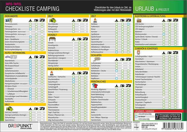 Checkliste Camping: Checklisten für den Urlaub im Zelt, im Wohnwagen oder mit dem Wohnmobil Psychology