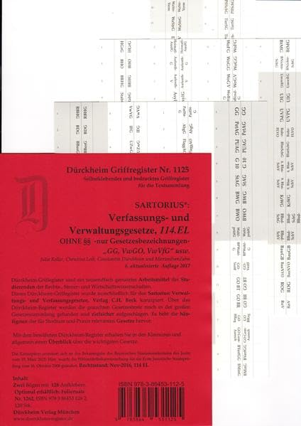 Sartorius 1 OHNE §§, Griffregister Nr. 1125 (6. Auflage 2017), alle Gesetzesbezeichnungen OHNE Paragrafen-Nrn, Ordnungsziffern oder Symbole., 128 ... markiert und zielsicher aufgeschlagen. Law