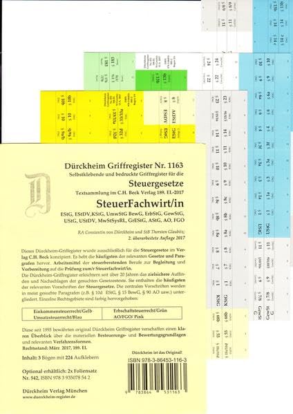 Steuergesetze: -SteuerFachwirt/in-Griffregister Nr. 1163 (2017): 224 selbstklebende und farbig bedruckte Griffregister für die ... markiert und zielsicher auf Law