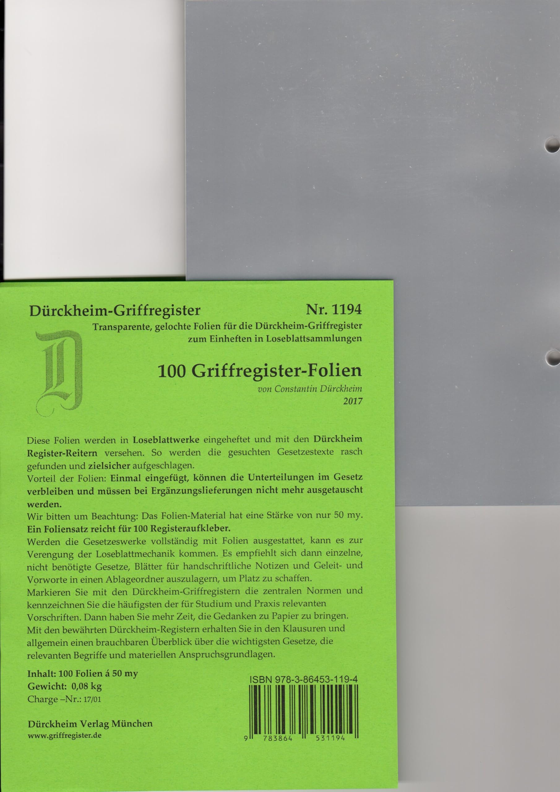 100 DürckheimRegister®-FOLIEN für STEUERGESETZE u.a; zum Einheften und Unterteilen der Gesetzessammlungen Law