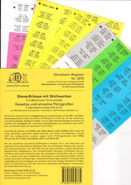 DürckheimRegister® STEUERERLASSE mit Stichworten (2020) book