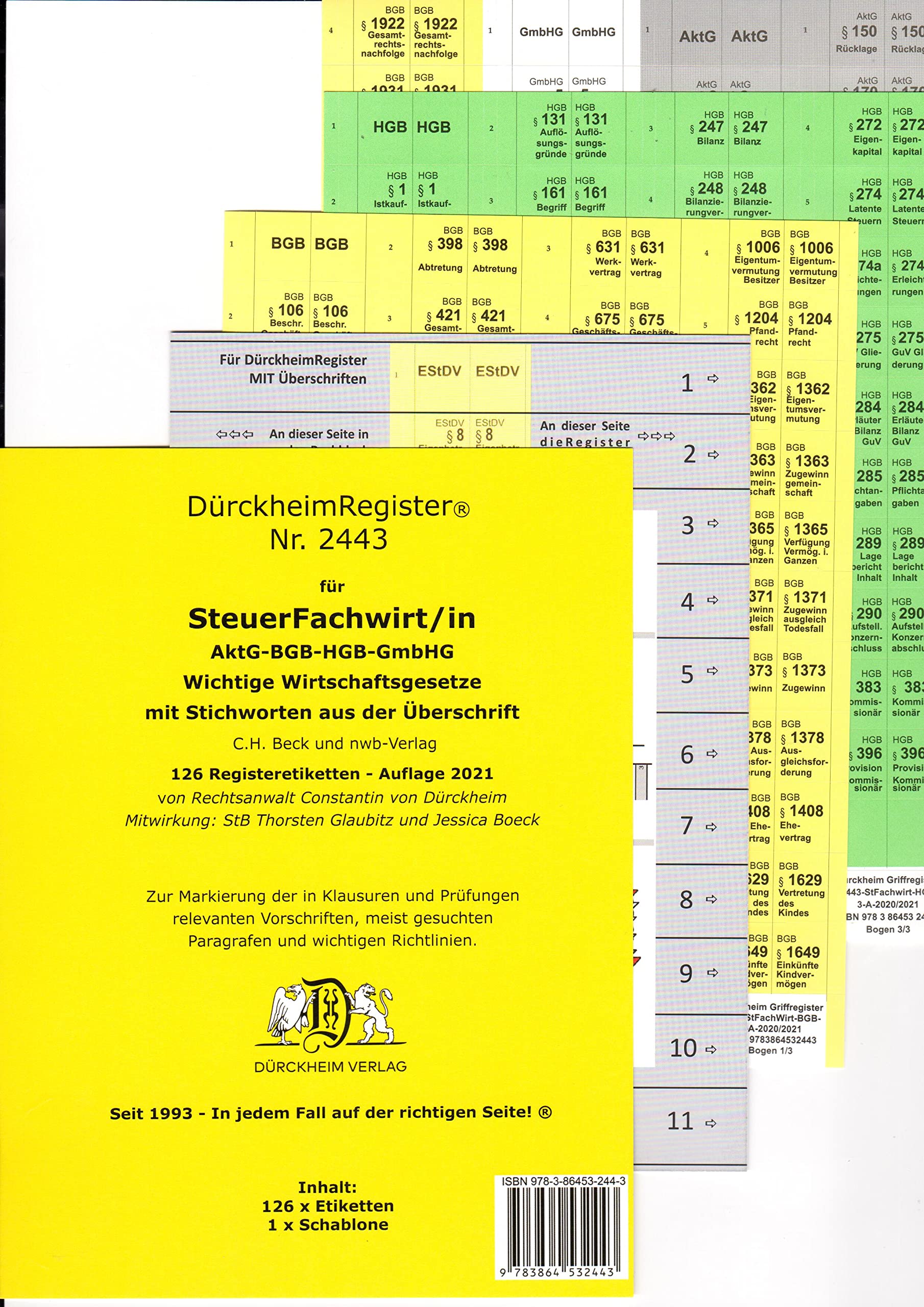 DürckheimRegister STEUERFACHWIRT/IN - BGB-HGB-GmbHG (Wirtschaftsgesetze) mit Stichworten: 102 Registeretiketten (sog. Griffregister)• In jedem Fall ... • In jedem Fall auf der richtigen Seite Law
