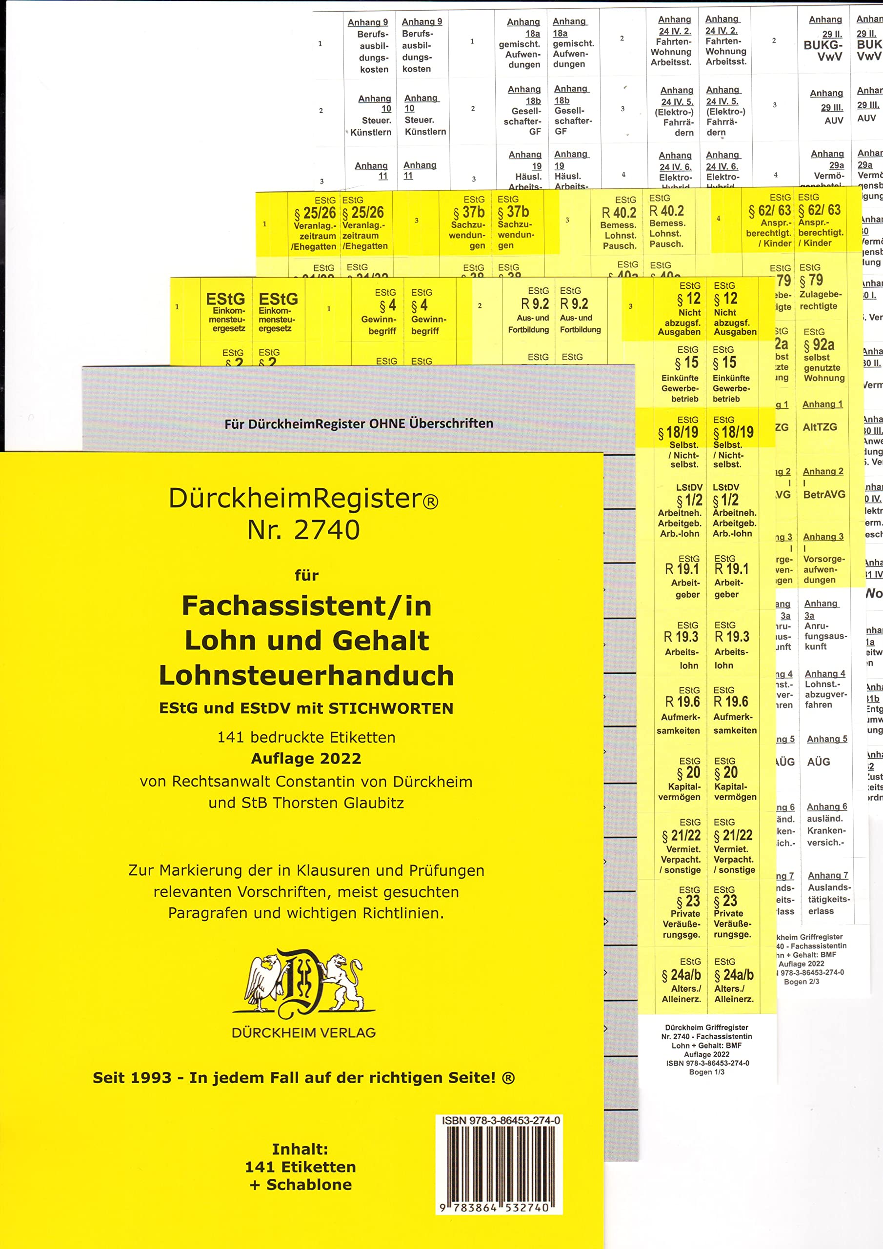 DürckheimRegister BMF-Lohnsteuerhandbuch/EStG. Fachassistent LOHN + GEHALT: 141 Registeretiketten (sog. Griffregister) für die EStG und EStDV mit ... LStG) • In jedem Fall auf der richtigen Seite Law