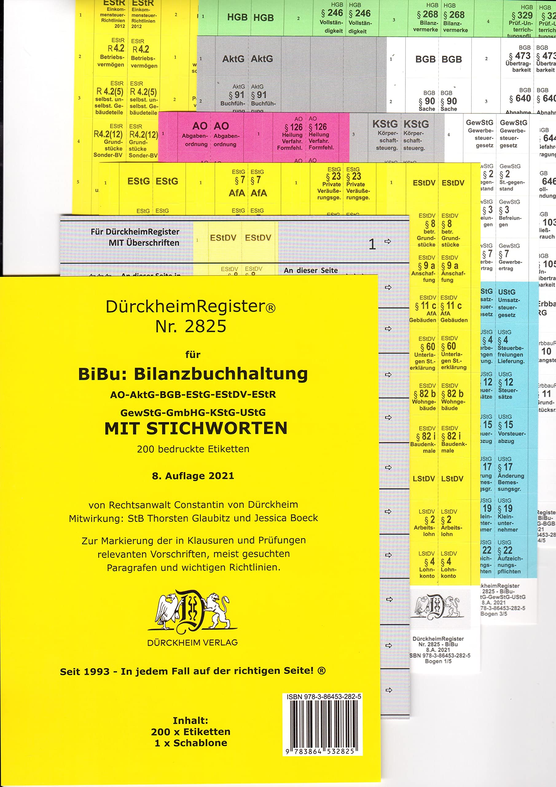 DürckheimRegister® 2825-BiBu- BilanzSteuerrecht - Wichtige Steuergesetze MIT STICHWORTEN für deine AO-AktG-BGB-EStG-EStDV-HGB-GewStG-GmbHG-KStG-UStG_UStDV Law