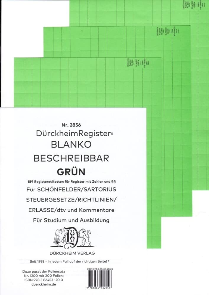 DürckheimRegister® BLANKO-GRÜN beschreibbar für deine Gesetze: 189 beschreibbare Registeretiketten in HoffnungsGrün (Papier) für Gesetzessammlungen ... • In jedem Fall auf der richtigen Seite ® Law