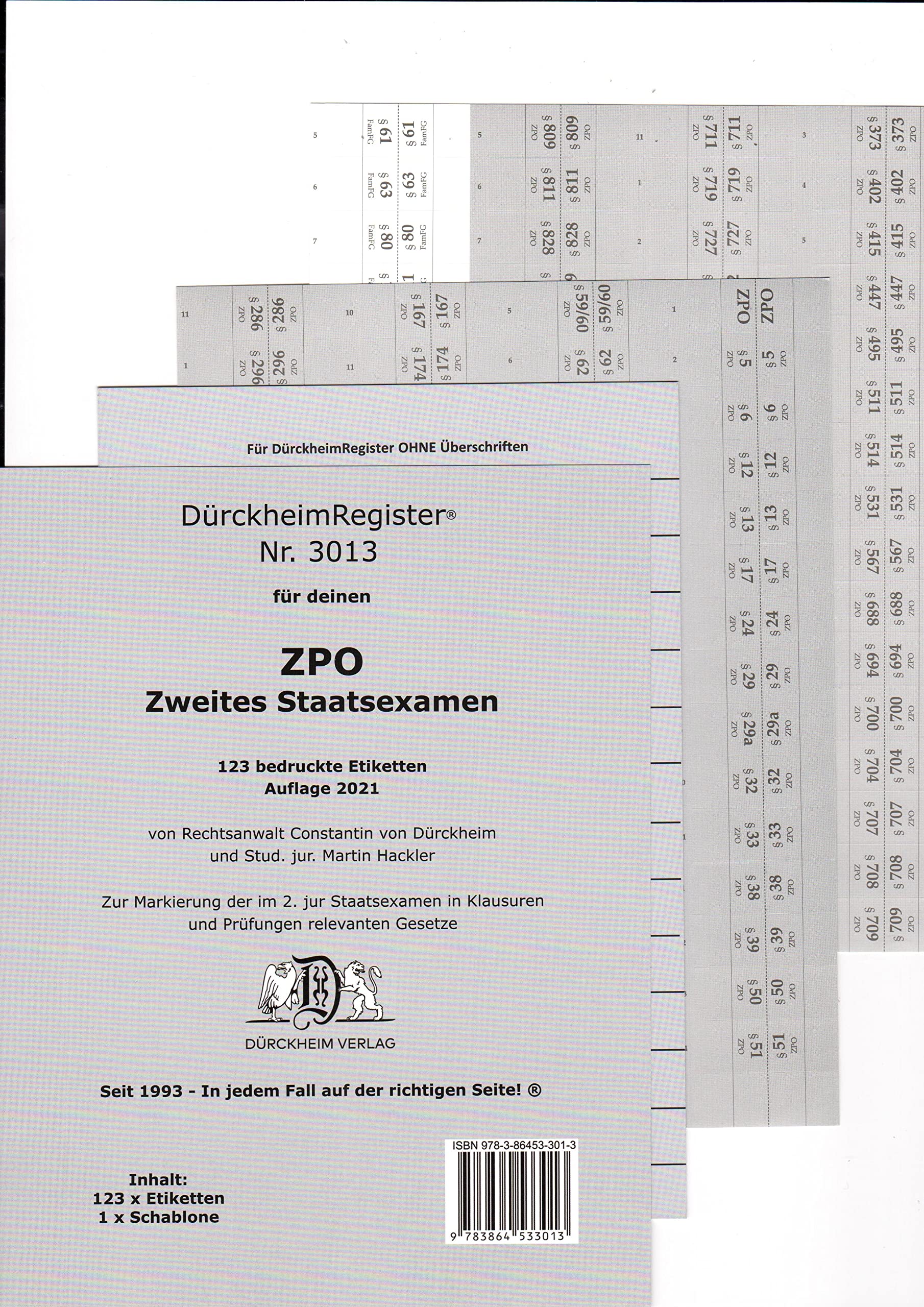 DürckheimRegister ZPO-THOMAS-PUTZO: 123 Registeretiketten (sog. Griffregister) für deine Kommentare im 2. Staatsexamen book