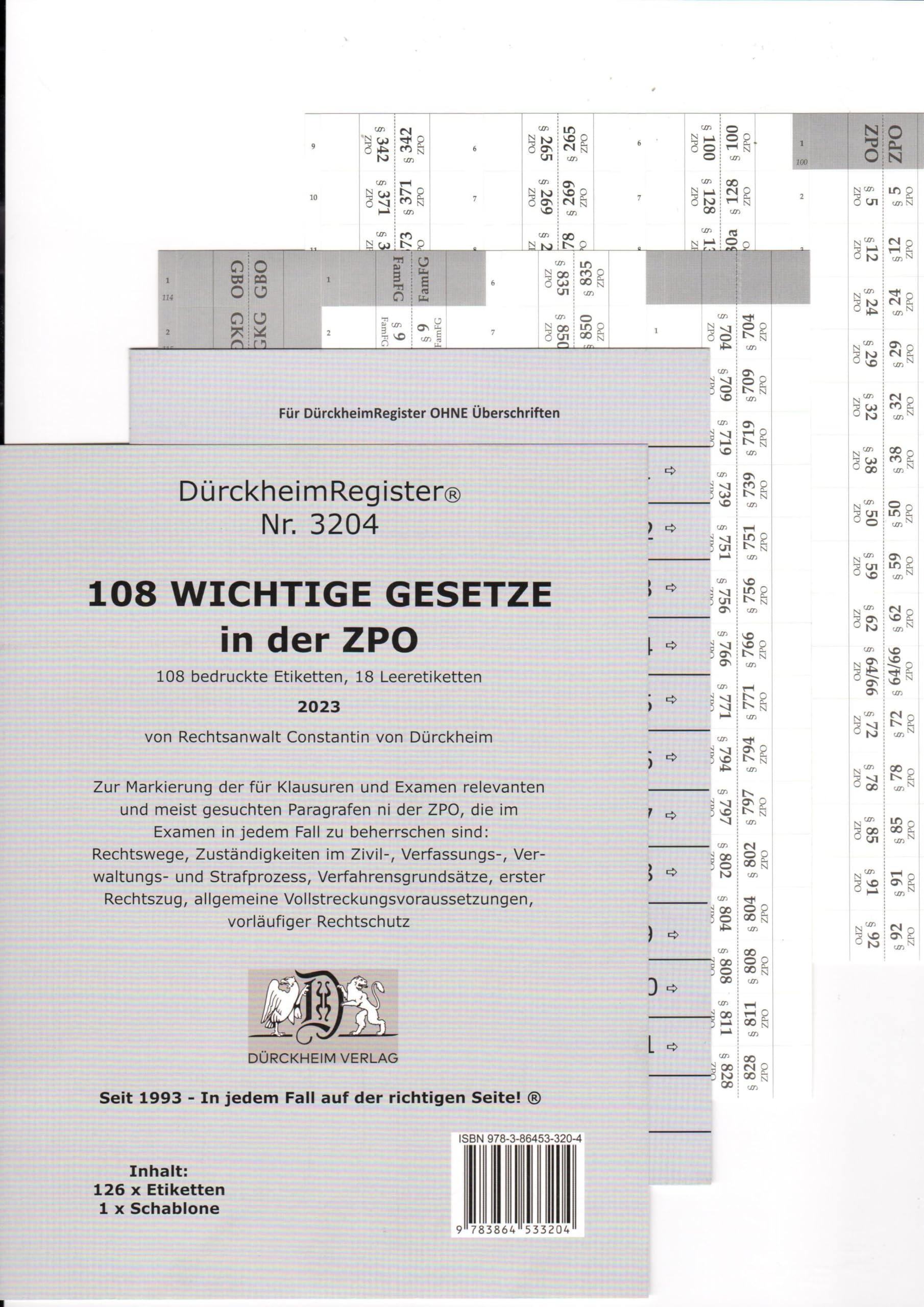 DürckheimRegister® -FamFG+ZPO- WICHTIGE §§ 2022: 155 Registeretiketten (sog. Griffregister) für dein FamFG und die ZPO • Mit den wichtigsten ... In jedem Fall auf der richtigen Seite® Law